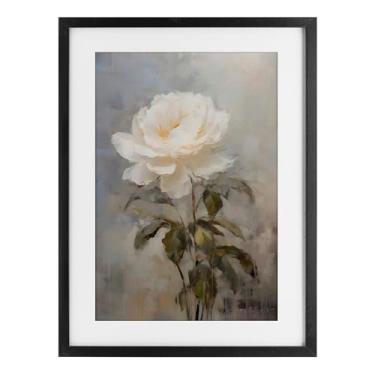 Imagem de Stupell Industries White Rose Close Up Impressão emoldurada preta sob vidro, design por Creative Studio, 20 x 14