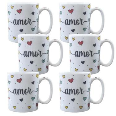 Imagem de Kit Jogo Conjunto 6 Canecas 300ml Porcelana Estampa Variada - Antilope