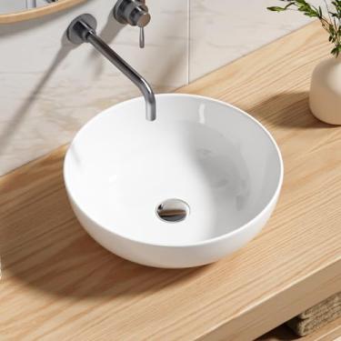 Imagem de Enbol Pia de vaso de banheiro oval 40,6 x 40,6 cm círculo branco acima do balcão porcelana cerâmica pia de banheiro -ECV1616-2