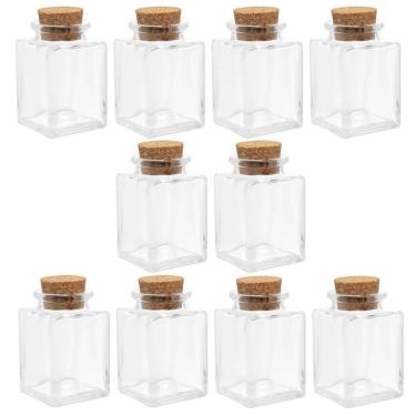 Imagem de Kit 10 Potes de Vidro Quadrado com Tampa de Rolha 90ml Lyor