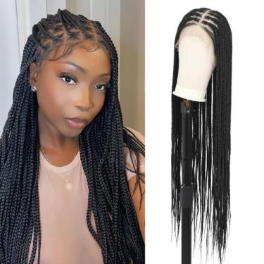 Imagem de Perucas frontais de renda trançada Lexqui 36" 360 HD Full Lace