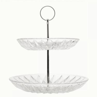 Imagem de Prato para Bolo e Doces Cristal Diamond 2 Andares 24,5 e 19,5cm e Brin