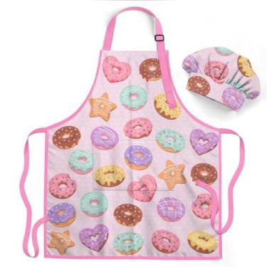 Imagem de Avental SANDJEST Donut Kid para meninas com bolso e chapéu de chef
