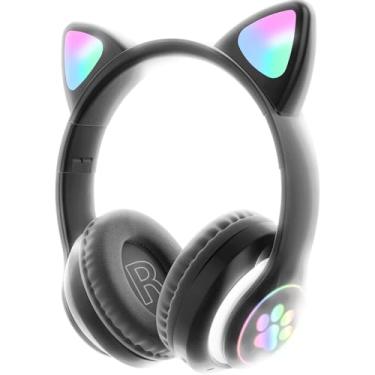 Imagem de FEDBNET Fone de Ouvido Orelha de Gato com Iluminação LED, Headset Bluetooth 5.0 para Jogos/Músicas Estéreo, Fone Sem Fio de Gatinho com Microfone Embutido para Meninas