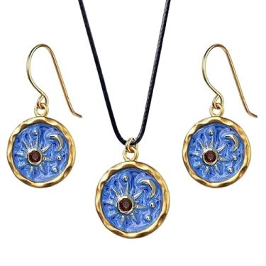 Imagem de RofYof Brincos femininos com pingente de sol e lua vintage leve ouro antigo moeda redonda joia, Small, Metal, Sem Pedra Preciosa