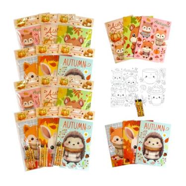 Imagem de TINYMILLS Conjunto de livros de colorir infantis de animais de outono com giz de cera – pacote com 12 livros de atividades de criaturas da floresta de outono para crianças | lembrancinhas de festa de