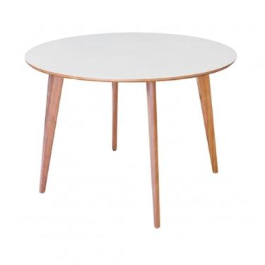 Imagem de Mesa Jantar Redonda 90cm Tampo MDF Base Madeira Maciça (Branco)