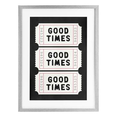 Imagem de Stupell Industries Good Times Tickets em impressão emoldurada cinza preta sob vidro, design por Lettered and Lined, 23 x 17