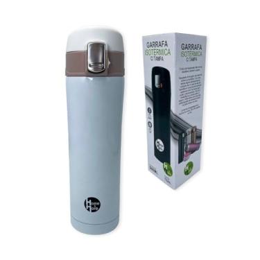 Imagem de Garrafa Térmica Inox 500ml Branca com Tampa Antivazamento e Bico Flip Top para Bebidas Quentes e Frias