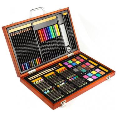 Imagem de Kit de Pintura XARONF com 82 Peças e Caixa de madeira Portátil, Marrom
