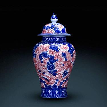 Imagem de AKALNNB Vaso de porcelana azul e branco rústico para decoração de casa, vaso rústico decorado azul e branco, vasos de cerâmica chinesa, jarras de porcelana, jarra de porcelana com tampa para