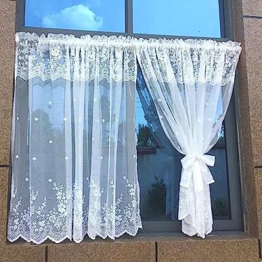 Imagem de Cortina de cozinha curta com padrão cortinas transparentes, cortinas de chiffon românticas vintage, para prateleira de armário cortina à prova de pó, cortinas de janela de cozinha de privacidade