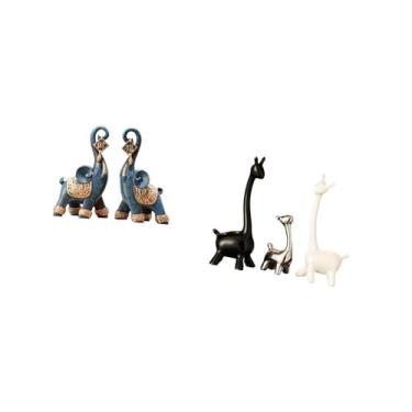 Imagem de Fenteer Estatueta Moderna de Resina de Elefante E Girafa de Cerâmica, Escultura, Ornamento, Arte, Artesanato, Peça Central Colecionável para Mesa, Prateleira,