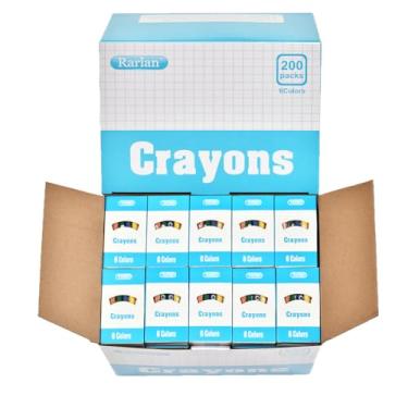 Imagem de Rarlan Giz de cera a granel, 6 cores, 200 caixas, 1200 gizes de cera
