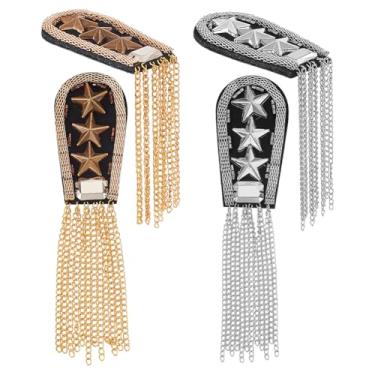 Imagem de HOBBIESAY 4 peças 2 cores borla ombro dragonas borla corrente festival dragonas estrela ombro distintivo ombros placas ouro prata para jaqueta blazer uniforme 1,6 x 16,3 x 0,5 polegadas, Feltro, Sem