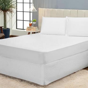 Imagem de Protetor de Colchão Impermeável King Size 203 x 193 x 40 cm Branco com Elástico