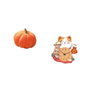 Imagem de Fenteer Almofada de Pelúcia com Gato de Abóbora Encantadora para Decoração de Sofá de Quarto Infantil, Almofada Silenciosa para Pendurar Na Parede, Decoração