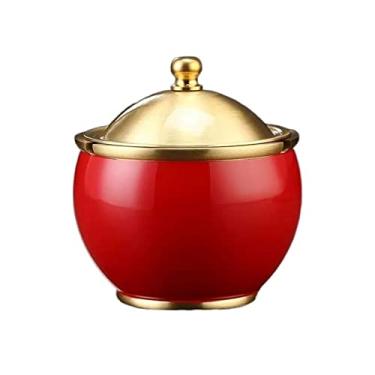 Imagem de Cinzeiro de ervas daninhas cinzeiro para casa, sala de estar, cinzeiro com tampa, mesa de chá criativa, alpendre, decoração antiga, cinzeiro de cobre cinzeiros para cigarros (vermelho)