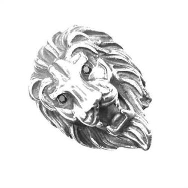Imagem de Anel Leão Rei Prata Especial Gigante Olhos Negros 20934 - Usa Joias, P
