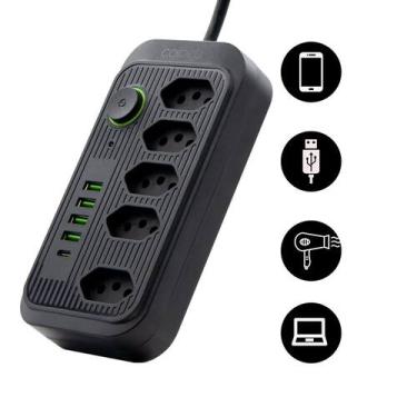 Imagem de Filtro de Linha 5 Tomadas 5 Usb - Coibeu, Preto