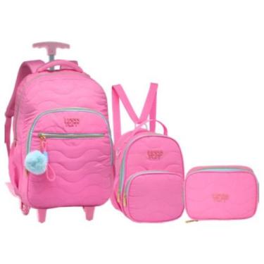 Imagem de Kit Mochila 18 Escolar Juvenil Com Chaveiro Pompom E Corda Com 2 Rodas