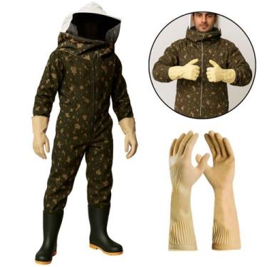 Imagem de Macacão Apicultor Camuflado Roupa Proteção Antiferroada Com Luva Latex