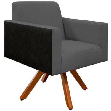 Imagem de Poltrona Base Giratória Linho Chumbo material sintético Preto - LYAM D