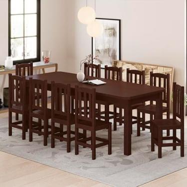 Imagem de Mesa Safira Em Madeira Maciça 220x88 Com 10 Cadeiras Castanho