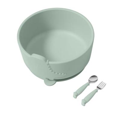 Imagem de Combo Tigela e Talher Silicone Life NT-27 para Alimentação Bebê/Crianças Verde, Conjunto Completo, Livre de BPA, PVC e Látex