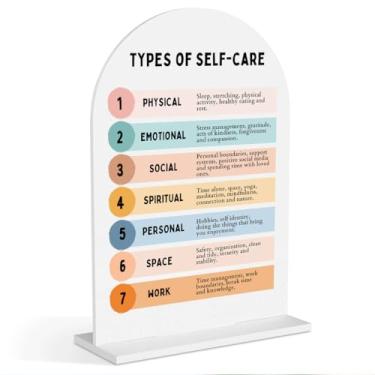 Imagem de Decoração de mesa de escritório de saúde mental, tipos de autocuidado, arte de mesa de saúde mental para terapeuta, conselheiro, escola, escritório, decoração de mesa