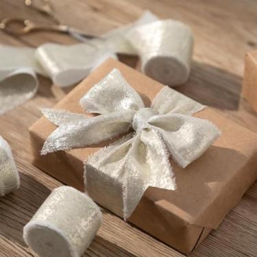 Imagem de 3,8 cm x 5 m, 3 rolos no total 15 m champanhe marfim brilhante desgastado fita de chiffon para embrulho de presente, convites de casamento, decorações de buquê de noiva