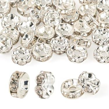 Imagem de 30 peças de contas espaçadoras de strass de latão 6 x 3 mm Rondelle cristal strass contas de prata onduladas e retas para bricolage pulseira da amizade, colar de joias, enfeite de chaveiro, cristal