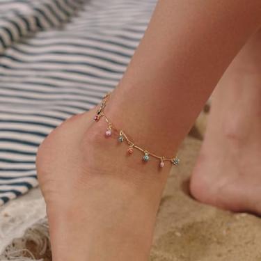 Imagem de Tornozeleira feminina banhada a ouro 14 k colorida com borla de olho turco