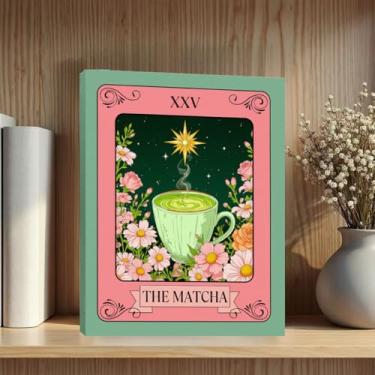 Imagem de Arte de parede com impressão de tarô Matcha, chá verde, pôsteres vintage, impressão emoldurada, decoração moderna, pôster floral botânico retrô para sala de estar, entrada, quarto, estante de livros