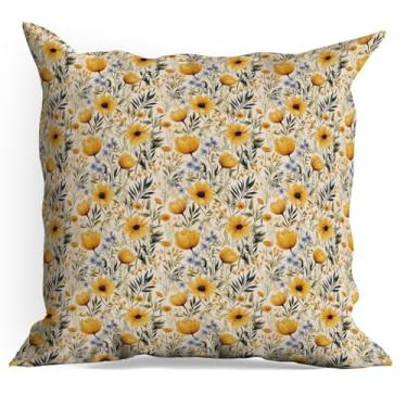 Imagem de Capas de almofada de flores amarelas pacote com 18 x 18 capas de almofadas florais vintage para sala de estar, casa de fazenda, quarto, cama, carro, decoração de assento de carro, almofada estética