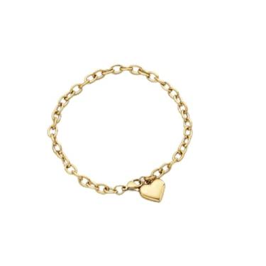 Imagem de Pulseira feminina de elos de coração em ouro 14 quilates, prata, aço inoxidável, joia minimalista, 19 cm, One Size, Aço inoxidável, Sem Pedra Preciosa