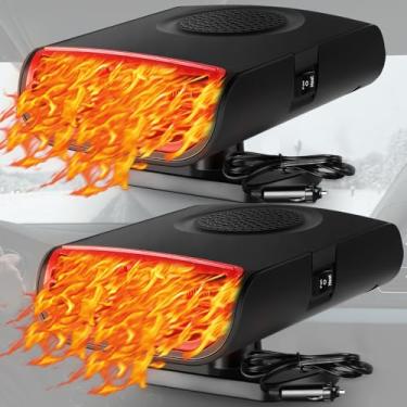 Imagem de Gisafai Pacote com 2 Aquecedores de Carro Portátil 150W 2 em 1 Aquecedor de Carro Descongelador Plug In Cigarro Rotação de 180 Graus 12V Aquecimento e Refrigeração Ventilador de Para-brisas Automóvel