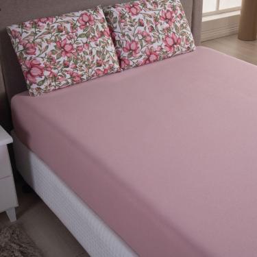 Imagem de Jogo De Lençol Casal Malha 100% Algodão Com Elástico 3 Peças Rosê Flores