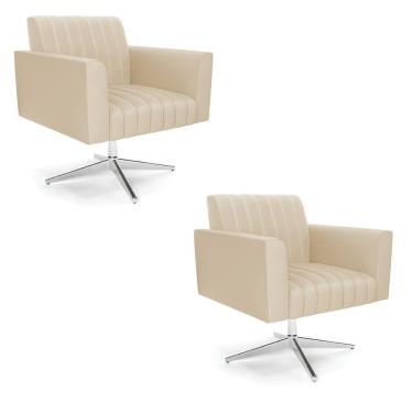 Imagem de Kit 2 Poltronas Giratória Viena Gomada Corino Base Cromada - D'rossi Cor Bege
