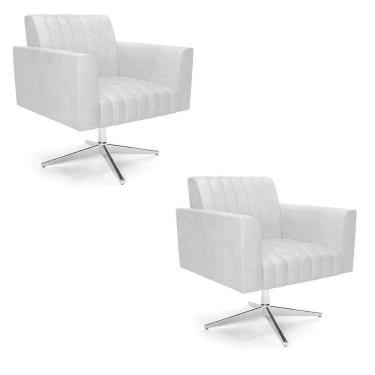 Imagem de Kit 2 Poltronas Giratória Viena Gomada Corano Branco Base Cromada - D'rossi