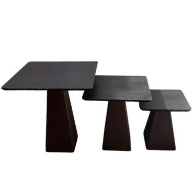 Imagem de Trio De Mesas Laterais Cone Quadrada Tampo ébano Base ébano Cor Preto
