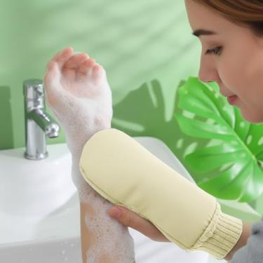 Imagem de Luvas esfoliantes corporais luva de esfoliação corporal para chuveiro, superfície de pele facilmente lisa (bege)