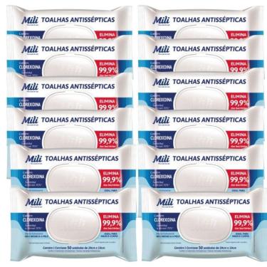 Imagem de Lenço Umedecido Ou Toalhas Antissépticas Mili 12 Pacotes C/ 50