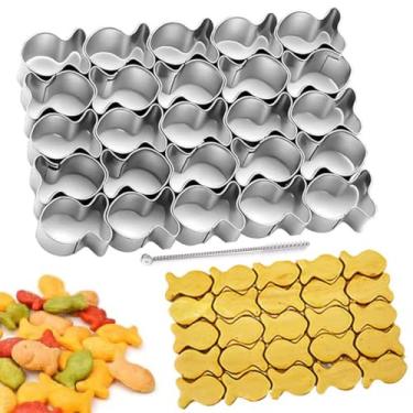 Imagem de Cortador de biscoito em forma de peixe com 25 cavidades, mini molde de massa antiaderente, aço inoxidável, para assar