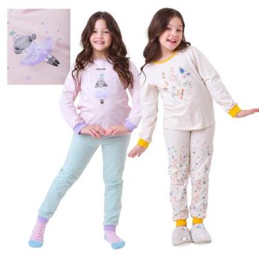 Imagem de Kit Pronto 4 Peças Pijama Macio Comprido, Longo Infantil 2 Camisas  2 
