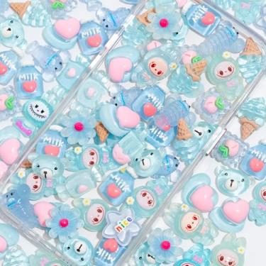 Imagem de Decoden Berloques de resina kawaii, 100 peças, misturados para artesanato, cabochão para projetos de bricolage, berloque de geleca, arte de resina, scrapbooking, capa de telefone e acessórios (azul)