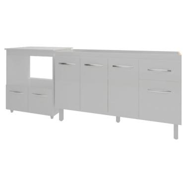 Imagem de Balcão Armário Cozinha Gabinete De Pia 140 Cm Camila E Balcão Amanda Parana Microondas E Forno Elétrico Branco