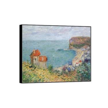 Imagem de BMZFYBS Imagem de arte de parede de paisagem - impressões em tela vintage - litoral - pintura de moldura preta para sala de estar decoração de casa de fazenda 70 x 85 cm 27 x 33 pol