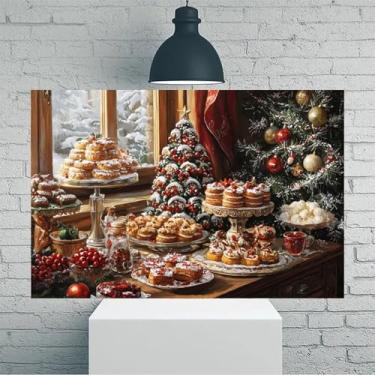 Imagem de Sobremesa de Natal espalhada por janela de neve arte de parede em tela rústica vintage - Pôster sem moldura de 30,5 x 45,7 cm - Ideia de presente para decoração de casa e escritório para sala de estar