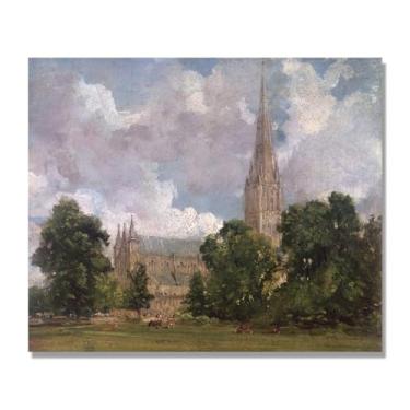 Imagem de NHLDZYH Arte de parede John Constable, (Catedral de Salisbury), pôster de pinturas famosas, decoração de parede com impressão de imagem retrô de romantismo. Somente tela de 60 x 72 cm - 23,6 x 28,3